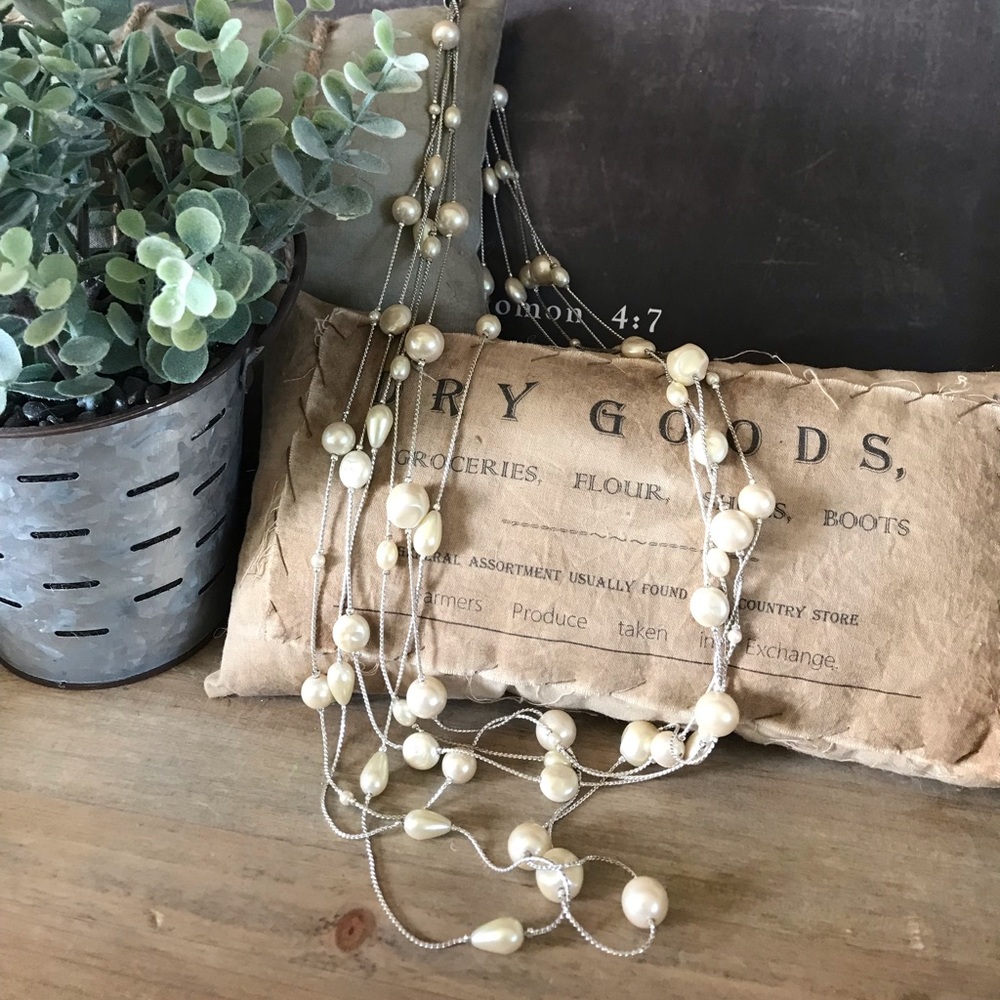 Long layered romantic pearl Necklace